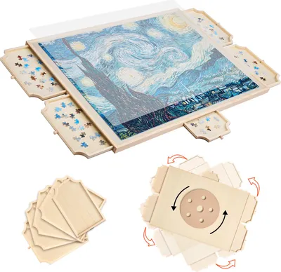 Produktbild von VEVOR 1500-teiliges drehbares Puzzlebrett mit 5 Schubladen & Abdeckung, tragbarer Puzzletisch (890 x 660 x 30 mm), Puzzle-Zubehör für Erwachsene, Puzzle-Organizer-Aufbewahrungssystem Puzzle Boards