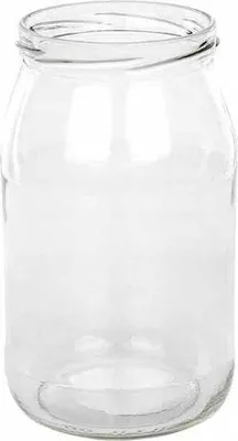 A clear glass jar on a white background.