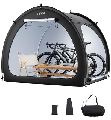 Image de Tente pour vélos VEVOR, offre de la place pour 4 à 5 vélos, abri pour vélos en forme d'éventail, avec fibre de verre très résistante et doubles portes, 1706x2133x1524 mm