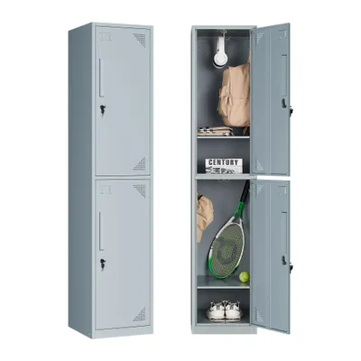 Produktbild von Yizosh Umkleideschrank, Spind mit 2 Türen und Schloss, 38 x 43.2 x 160 cm (B x T x H), Belüftungsöffnungen, Namensschild, Grau