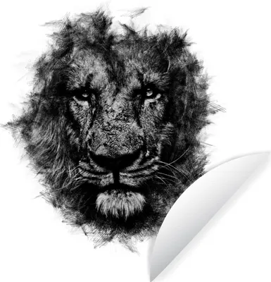 Produktbild von MuchoWow® Runde Wandtattoo - Wandsticker Tapete Aufkleber Löwe - Schwarz - Weiß Ø 100 cm Selbstklebend und Repositionierbar - Wandaufkleber - Kreis - Tapetenkreis - Wandbild rund - Schlafzimmerdekoration - Wanddeko - runde Tapete - Kunst für zu Hause
