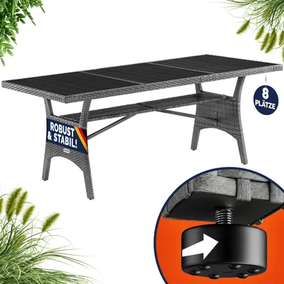Produktbild von CASARIA® Polyrattan Gartentisch 190x90x74cm mit Ablage WPC-Tischplatte Höhenverstellbar Holzoptik Wetterfest Garten Terrasse Esstisch Gartenmöbel Grau