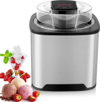 Produktbild von Loecoho Eismaschine, 2,00 l, Edelstahl mit Timer & Deckelöffnung LCD-Anzeige Eis, Yoghurt & Sorbet