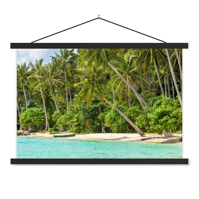 Produktbild von MuchoWow® Textilposter Palme - Meer - Tropisch 120x80 cm mit schwarzem Rahmen - Wanddeko
