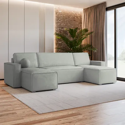 Produktbild von Masseno Ecksofa PESANO M mit Schlaffunktion U-Form, Sofa mit Bettkasten, Wohnzimmersofa, Couch, Soffa, Bettsofa, Couchgarnitur- Hellgrau, MONOLITH 84