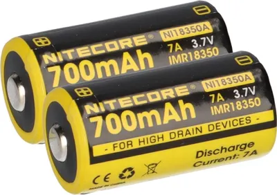 Produktbild von 2x Nitecore Li-Ion Akku Typ 18350 IMR (NI18350A) 700mAh für Leuchten