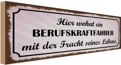 Produktbild von vianmo Holzschild 10x27 cm Hier wohnt Berufskraftfahrer Beruf Arbeit