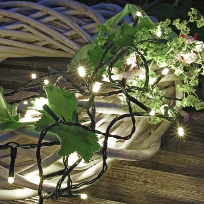 LED-Lichterkette Außen, kaltweiß, 80 LEDs, 7,9 m, Timer, grünes Kabel