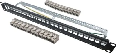 Immagine prodotto di Patch panel, 24 porte, 24 Keystone RJ45 Cat.6a, corto, schermato, LINEARE KIT5024AS