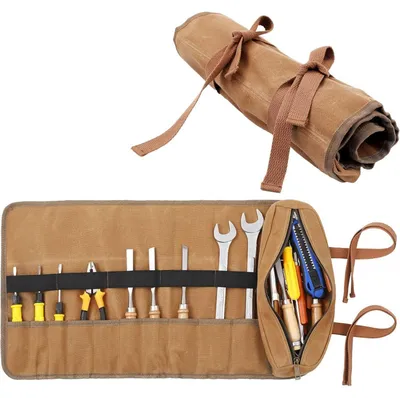 Productafbeelding van Gereedschapstas 10 vakken, khaki, 16 oz gewaxt katoenen zeildoek, 50x35 cm