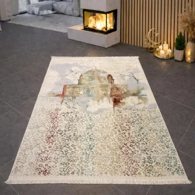 Obrázek produktu pro Modlitební koberec s motivem mešity v jasných přírodních barvách Rozměry – 80 x 120 cm
