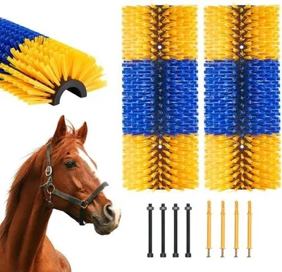 Obrázok produktu pre Škrabacia kefa pre hospodárske zvieratá - balenie 2 ks, 43,1 x 19,1 cm, so 4 skrutkami, zmierňuje svrbenie a udržuje kone, ošípané a dobytok v čistote. Ideálna na starostlivosť o srsť a chrbát.