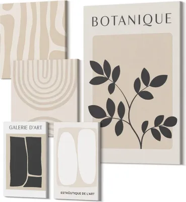 Zdjęcie produktu dla Obrazy Na Płótnie – 5-Częściowy Zestaw – Polycanvas – Nowoczesne Obrazy – Dekoracja Na Ścianę – Do Salonu – Abstrakcyjne Obrazy – 2x 30x30 cm + 2x 20x30 cm + 1x 40x60 cm – Stylowe grafiki roślinne