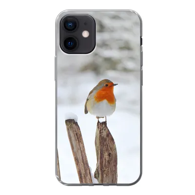 Produktbild von MuchoWow® Handyhülle Schutzhülle Hülle für iPhone 12 Vogel - Zaun - Schnee Silikon Softcase Handy Hülle - Schutzhülle