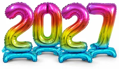 Produktbild von Folienballon stehend Zahl 2027 Regenbogen bunt Silvester 38 cm