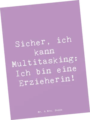 Produktbild von Mr. & Mrs. Panda Postkarte Spruch Erzieherin Multitasking - Lavendeltraum - Geschenk, Singen, Geschenke mit Herz, Bildung, Postkarten, Kinder, Lernen, Berufsprodukte