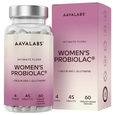 Immagine prodotto di Aavalabs Probiotici per donne | 45 miliardi di CFU e inulina | Flora intestinale e vaginale | 60 capsule