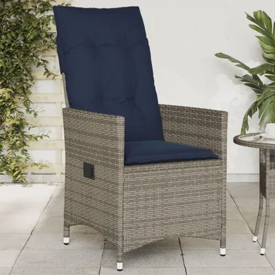 Produktbild von Grauer Gartensessel aus Polyrattan mit dicken Kissen und verstellbarer Rückenlehne
