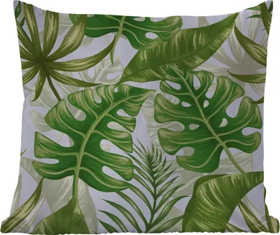 Produktbild von MuchoWow® Outdoor Kissen - Monstera - Illustration - Weiß - Mädchen - Kinder - Jungen - 40x40 cm - Wetterfest - Lounge Kissen - Kopfkissen - Interieur - Polster mit Bild