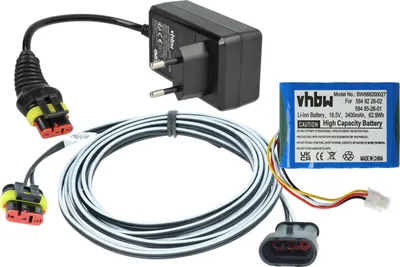 Produktbild von vhbw 1x Netzteil, 1x 3400 mAh Akku, 1x 3 m Niederspannungskabel kompatibel mit McCulloch ROB R800 ( 2017), S400 (2016), S500 (2020) Rasenmäher