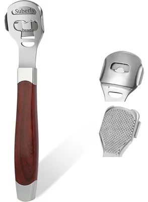 Produktbild von Hornhauthobel Edelstahl Fußschaber mit 10 Ersatzklingen für Fußpflege Pediküre Holzmaserung