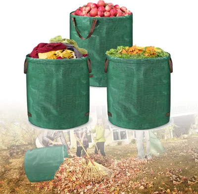 Produktbild von ACXIN 3X Gartenabfallsäcke mit Griffen 272L UV-Stabil und Wasserabweisend Wiederverwendbare und Stabile Gartensäcke faltbar Reißfest Laubsack