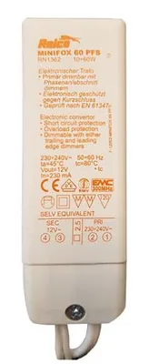 Produktbild von Relco Elektroniktrafo Minifox 60 PFS RN1362 – 12 V AC Ausgang – 10-60 W – dimmbar