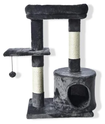 Image de petit arbre à chat pour chats 65x30x75cm avec grotte et lit gris Arbre à chat