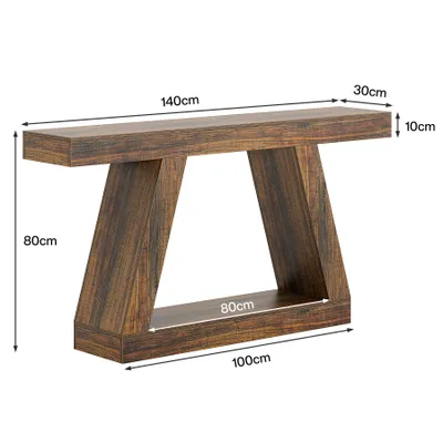 Image de Console Tribesigns, 140 x 30 x 80 cm, table d'appoint, table d'entrée, table basse pour petit espace, console avec espace de rangement dans l'entrée, marron