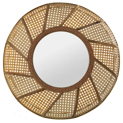 Runder Wandspiegel aus Holz und Rattan, 62 x 8 cm, Ø 29 cm