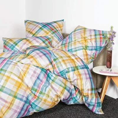 Produktbild von Janine Mako-Satin Bettwäsche Milano 45084-03 gelbgold lavendel türkisstaub oliv 135x200 cm + 80x80 cm
