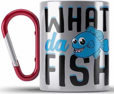 Produktbild von Trendation - Angler Fischer Edelstahl Tasse Karabiner Geschenk Raubfische Hobbyangler Hecht Forelle Barsch Angeln Karabiner Edelstahl Tasse Karabiner Edelstahl Zubehör What Da Fisch (Rot)