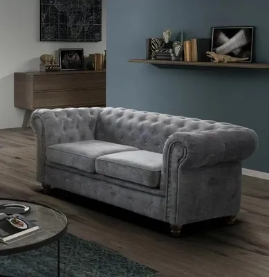 Produktbild von Easy4You Chesterfield Dunkelgrau Velvet 2-Sitzer Sofa 183x74x88 cm Sofas für Wohnzimmer Sofagarnituren mit Holzfüße Set Sofas & Couches
