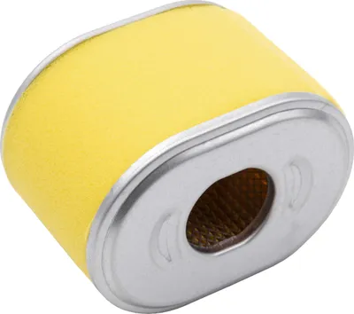 A close-up studio shot of a yellow air filter with a silver metal rim.