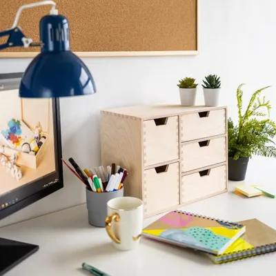 Immagine prodotto di Creative Deco Mini Cassettiera in Legno | 5 Cassetti | 36x20x28.5cm | Scatola Armadio di Stoccaggio | Compensato Non Verniciato | Decoupage e Deco