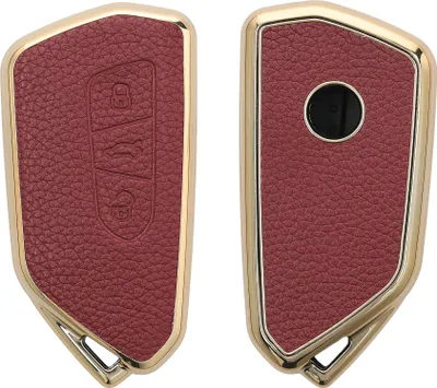 Produktbild von kwmobile Autoschlüssel Hülle kompatibel mit VW Golf 8 3-Tasten Autoschlüssel Hülle - Schlüsselhülle aus TPU und Kunstleder - Cover Bordeaux Gold