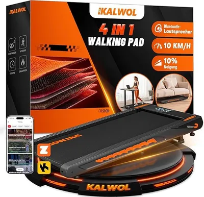 Produktbild von Walking Pad mit Bluetooth Lautsprecher, 4 in 1 10km/h Laufband für Zuhause mit 10% Steigung, 2,75 HP bürstenloser Treadmill für Zuhause & Büro mit LED-Display, 12 HIIT-Programme, Bis 160 kg