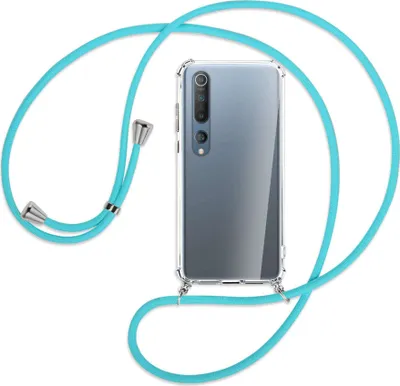 Produktbild von Handykette Backcover-Schutzhülle mit Band (Metall silberfarben) für Xiaomi Mi 10 (Pro) - türkis