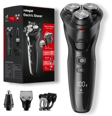 Produktbild von Wiederaufladbarer Elektrorasierer für Herren 3-in-1-Rasierer mit IPX7-Wasserschutz One-Touch-Beschleunigung HD-Display Built Sicherheitsverschluss Schwarz
