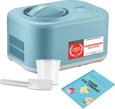 Produktbild von TZS First Austria Eismaschine mit Kompressor 1L, Joghurtbereiter, Ice Cream Maker, Joghurtmaschine, Eisbehälter, Display, selbstkühlend, inkl. Messbecher & Spatel, Rezeptheft