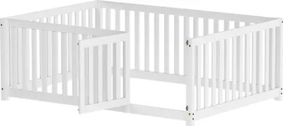 Produktbild von Kinderbett 140x200cm Bodenbett (Ohne Matratze) Holzbett Doppelbett Massivholzbett Mit Sicherheitszaun und Tür Weiß