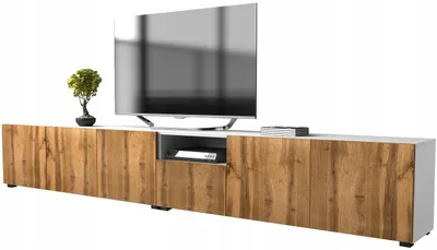 Zdjęcie produktu dla Komoda Szafka rtv pod telewizor 300cm 300 biały mat dąb wotan