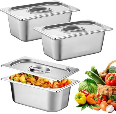 Produktbild von Unyqoos® 3‑teiliges Panier‑Set aus rostfreiem Edelstahl (0,8 mm) mit Deckeln – zum Panieren und hygienischen Aufbewahren