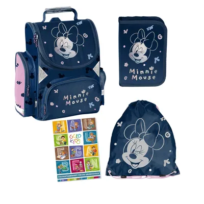 Produktbild von Schulranzen für Jungen und Mädchen, 4er-Set - Schul-Rucksack für Kinder mit Federmäppchen - Schuhbeutel und Hausaufgabenheft - Minnie Motiv