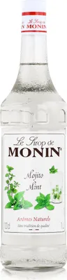 A bottle of Monin Mojito Mint syrup.