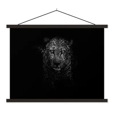 Produktbild von MuchoWow® Textilposter Leopard - Schwarz - Weiß 150x113 cm mit schwarzem Rahmen - Wohnzimmer