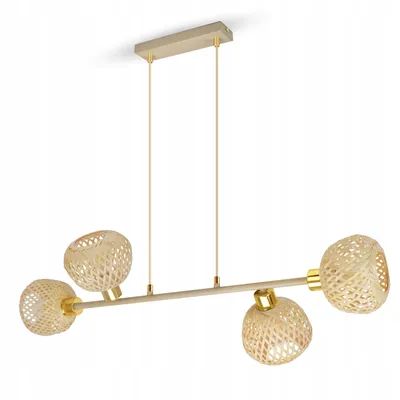 Obrázek produktu pro Luxolar LED závěsné svítidlo se 4 žárovkami E27, ratan, boho, béžová/šedá – nastavitelné závěsné svítidlo do ložnice, kuchyně, nad jídelní stůl, obývacího pokoje