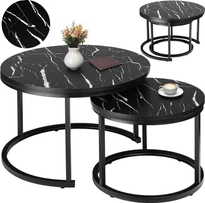 Obrázek produktu pro Sada dvou podkrovních stolků Galen Black Marble