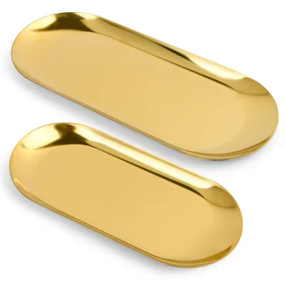 2er-Set ovale Servierplatten Gold, Edelstahl, 18+22 cm