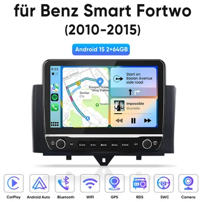 Immagine prodotto di Autoradio Hexinex Android 15 per Mercedes-Benz Smart Fortwo (2010–2015), 10,1 pollici, 2 GB + 64 GB, Wi-Fi, 4 core